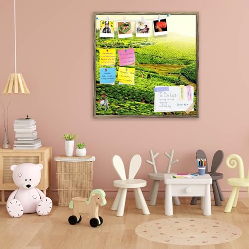 Image of ArtzFolio Tea Plantations, Munnar, Kerala | Bulletin Board Notice Pin Board | Vision Soft Board Combo with Thumb Push Pins & Sticky Notes | Antique Golden Frame | 12 x 12 inch (30 x 30 cms)