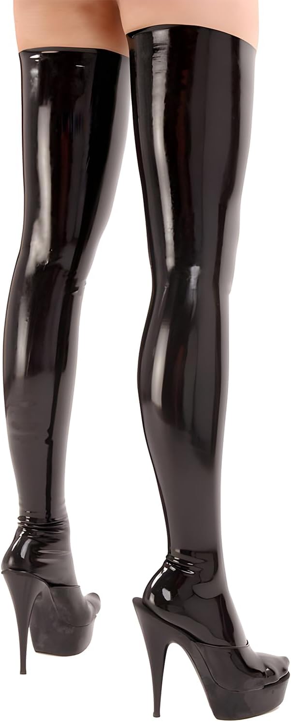 IOKUKI Latex Rubber Thigh Socks for Women,Latex Hosiery Stockings Handmade Theme Party Club Accessories