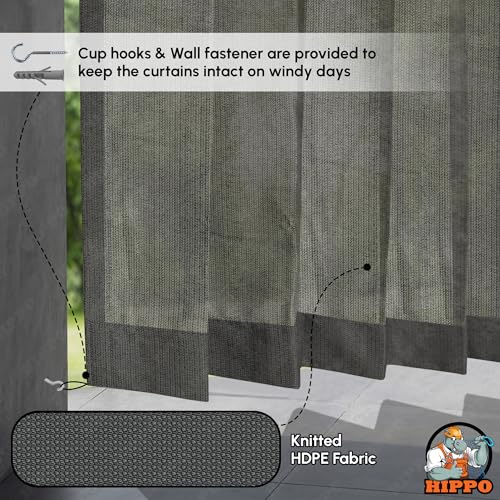 Image of HIPPO HDPE Outdoor Loop Curtains Sun Blocking, UV Protection, Light-Filtering for Garden Balcony Curtain, 150 GSM (MM-Grey, 3FTX8FT, 2PC)