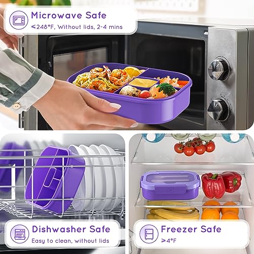 Image of Lunch Box Kids Adult Bento Box Bento-Style Lunch Box 1300ml Ideal Portion Size Leak Proof for Teens Toddlers, BPA Free Lunchbox Containers for School Work Picnic (Purple)