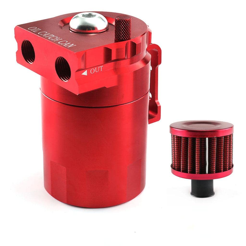 Qianly Depósito de Aceite Universal de 300 Ml, Kit de Filtro de Ventilación del Motor con Depósito de Suministro de, Línea de Repuestos para Automóv, Rojo con Filtro