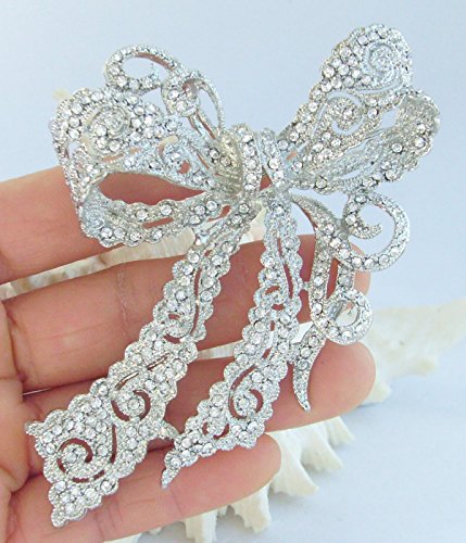 Image of 4.13 inch Rhinestone Crystal Bowknot Brooch Pin Pendant Wedding Prom Jewelry BZ5823