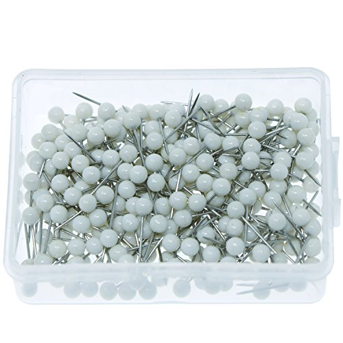 VAPKER 1/8 Inch Map Tacks Round Plastic Head Push pins with Stainless Point(Box of 300 White Color pins)