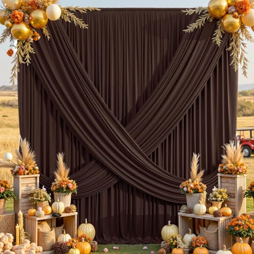 20×12ft Wrinkle Free Brown Backdrop Curtain for Wedding Parties, 4 Panels 5×12ft Long Soft Silky Polyester Backdrop Drapes Coffe Photo Back Drop Curtains for Bear Party Photography Background Cloth