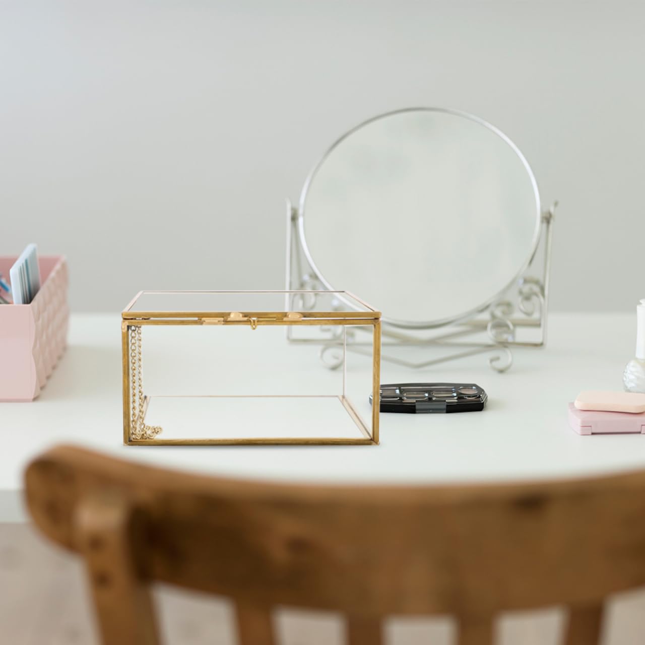 VALICLUD Boîte À Bijoux En Verre Transparente 5.91X5.91X3.07 Pouces Vitrine À Bijoux Avec Couvercle Pour Rangement Cosmétiques Accessoires Petite Boîte Décorative Multifonction