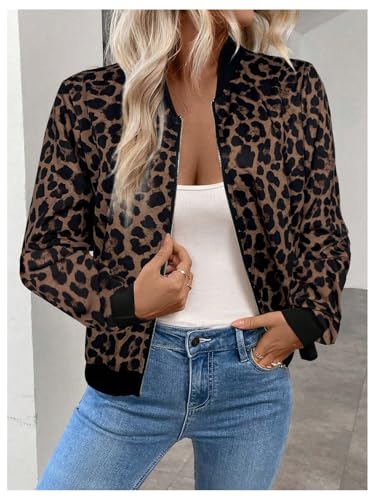GORGLITTER Women's Cheetah Leopard Print Long Sleeve Blazer Jackets Animal Print Zip Up Bomber Outerwear4