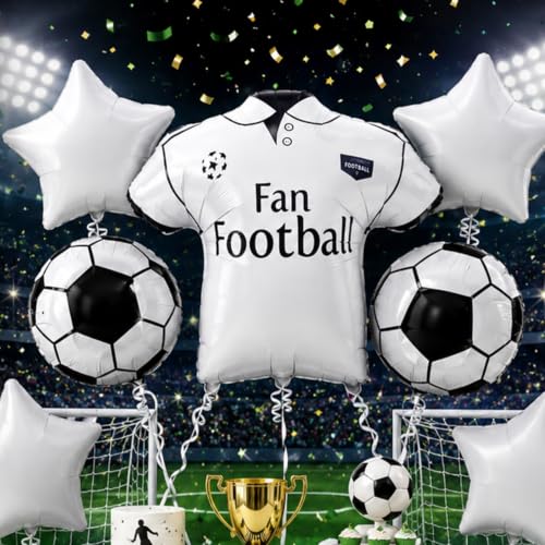 Image of Atpata Funky Football Theme Foil Balloons - 18 Inch Round Football Shape Foil Balloons for Kids Sports Themed Birthday Party Decor and Goal theme Celebrations (Fan Jersey)