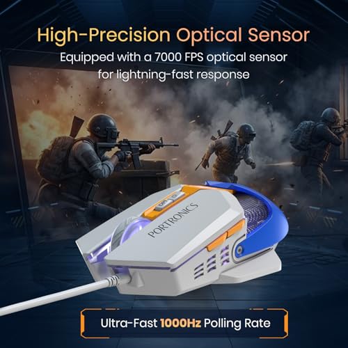 Image of Portronics Vader X USB Wired Programmable Gaming Mouse, Upto 12800 Adjustable DPi, 7 Button Control, Upto 10 Million Click, Ultra-Responsive 7000fps, RGB Lights, 1000Hz Polling Rate (Blue)