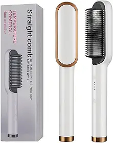 HairLiss™ Pro 5 em 1 – Escova Alisadora Ânion de Cabelo 110V/220V (Bege) com Secagem Rápida