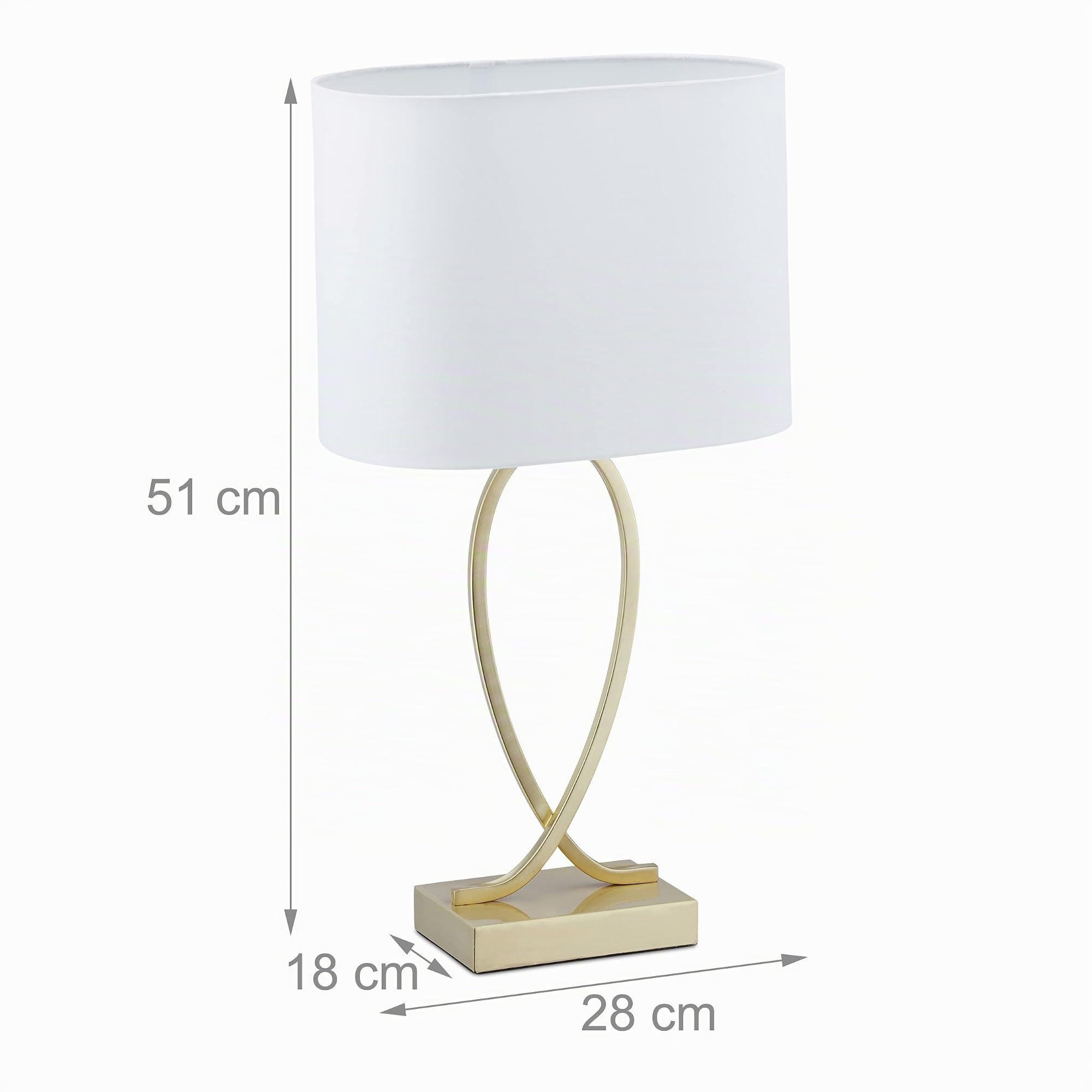 Relaxdays Lampe de Chevet, Abat-Jour, Douille E27, H x L x P : 51 x 28 x 18 cm, pour Salon et Chambre, doré/Blanc