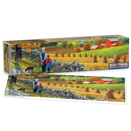 Bits and Pieces Rompecabezas Panorámico 500 Piezas - Americana Otoño Granja 12" x 36" miniatura 1