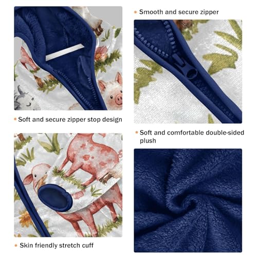 Farm Animals on Grass Toddler Fleece Jacket Girl Boys Hooded Fleece Jacket Coat Warm Outwear Zip-up 3-10T3