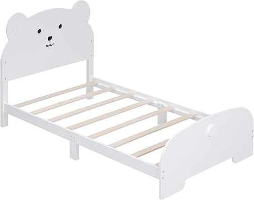 Miniatura 3 de Merax Cama de plataforma baja de madera individual con marco en forma de oso, base de cama baja para niños, no necesita somier, fácil de montar