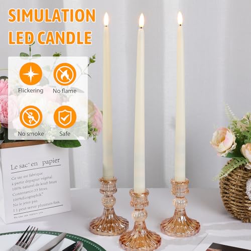 Image of Baquler 50 Pcs Flameless Taper Candles Battery Operated Bulk 12.4 Ivory LED Taper Candles Flickering LED Candlesticks for Wedding Advent Halloween Christmas Party Decor
