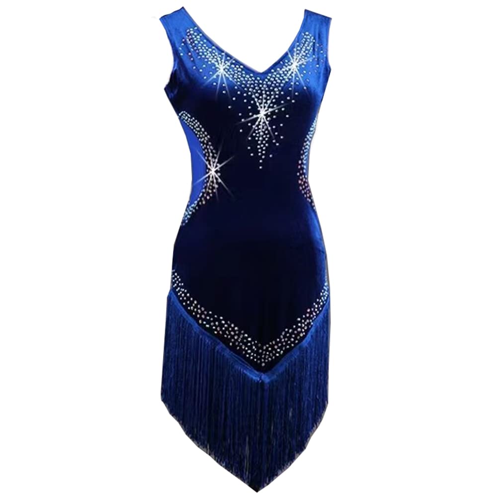 LIUHUO Lateinisches Tanzkleid mit Diamant-Fransen, einfarbig, für Wettkampf, Performance-Training
