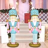 Leyndo 2pcs 5 ft Inflatable PVC Pastel Pink Nutcracker Figures July of Christmas Decor for Xmas Indoor Outdoor Lawn Weatherproof Decor