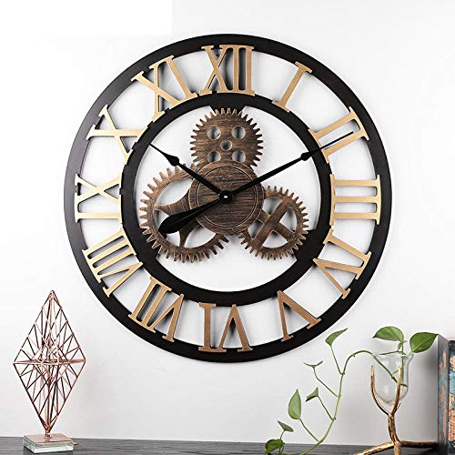 YESHUOYS Horloge Murale Diamètre Horloge Engrenage - Horloges industrielles de Vitesse Horloge Murale de Salon Décoration d'horloge silencieuse Domestique-Doré-1_60 cm