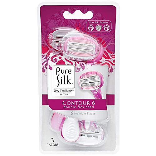 PureSilk Contour 6 Double-Flex Head Disposable Razors, 3 Ct., (Pack of 2)