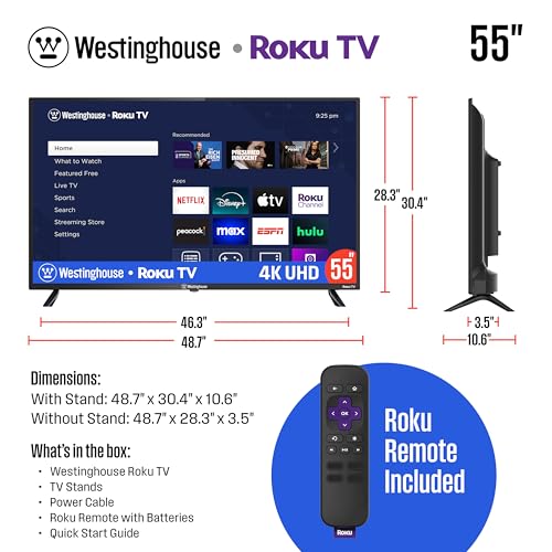 Image of Westinghouse Roku TV - 55 Inch Smart TV, 4K UHD Television with Wi-Fi Connectivity and Mobile App, Flat Screen, Bluetooth, Compatible with Apple AirPlay, Alexa and Google Assistant