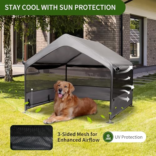 Summertrail Extra Large Dog House Outside, Dog Tent Outdoor, Big Dog Shade Shelter Doghouse Canopy with Three-Sided Breathable Mesh Windows, Gray Sun Rain Cover for Pet Cat Livestock 4'x 4'x 3.3' - Image 3