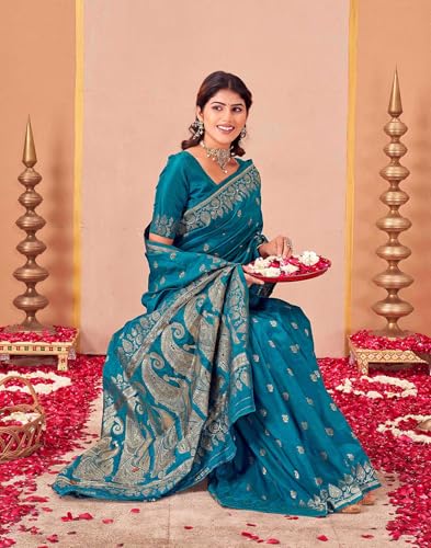 Image of SIRIL Women's Banarasi Soft Silk Saree Pure Silk with Unstitched Blouse Piece