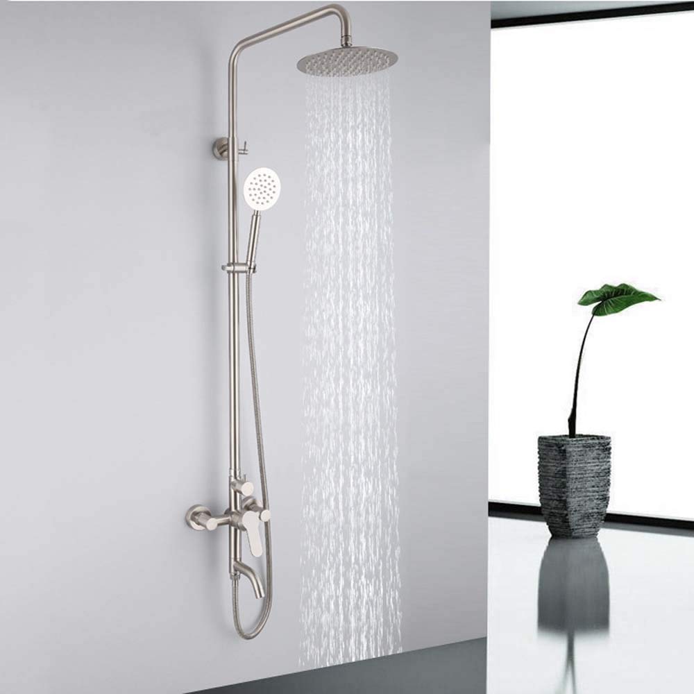 Mitigeur de douche rond 3 fonctions avec pomme haute et colonne réglable