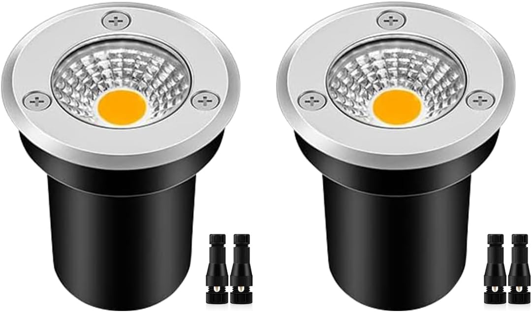 ZUCKEO Low Voltage Landscape Lights 3W LED Well Lights, 12V-24V Landscape Lighting Outdoor In-Ground Light IP67 Waterproof Paver Light for Pathway Deck Step Garden Warm White (2 Pack)