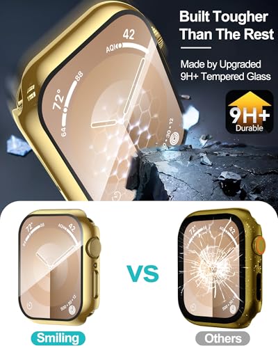 Image of Smiling 2 Pack Case Compatible with Apple Watch SE 3 (2025) / SE 2 / SE /Series 6 /5 /4 40mm with Tempered Glass Screen Protector, Hard PC Case Overall Protective Cover- Gold