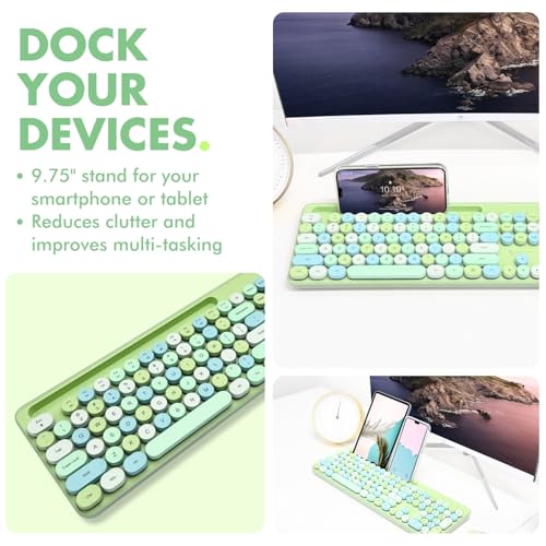 X9 Wired Keyboard and Mouse Combo - Cute Backlit Keyboard with Round Keycaps, 109 Silent Keys Fullsize with Phone/Tablet Dock, Aesthetic and Pastel Colorful Keyboard for Laptop, PC, Chrome - Green