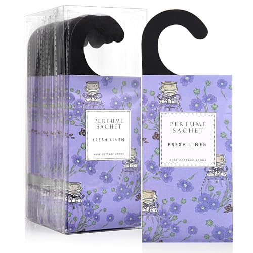 ROSE COTTAGE Large 12 Packs Fresh Linen Hanging Closet Deodorizer Air Freshener Long Lasting Scented Sachets Smell Goods for House