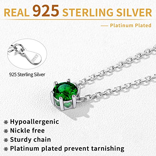 Chicsilver 925 Sterling Silver Emerald Necklace White Gold Plated May Birthstone Round Gem Stone Necklace Dainty Tiny Cz Charm Necklace For Women #TOP4