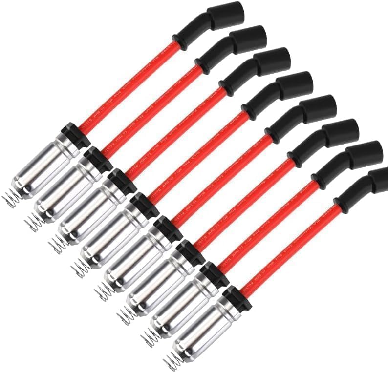 10.2mm Racing Spark Plug Wire Set for 2014-2022 Chevy Silverado 1500 2500HD 3500HD GMC Sierra 1500 2500HD 3500HD Tahoe Suburban Yukon Escalade Camaro Corvette 5.3L 6.2L 6.6L V8 Red