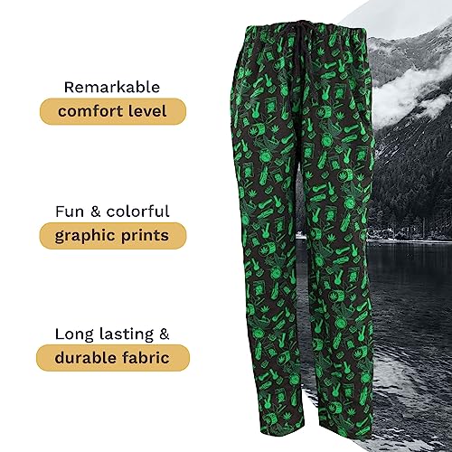 Wide Leg Men's Lounge Pants, Comfy Men's PJ Pants, Lightweight Jersey Fabric Pajama Pants with Fun Graphic Prints, Elastic Waistband, and Side Pockets (Smoke Print, Black, Small)3