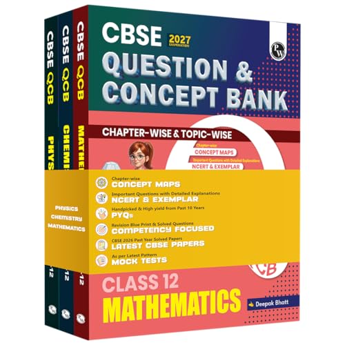 Image of PW CBSE Question & Concept Bank (QCB) Class 12 Physics, Chemistry, Mathematics COMBO Set of 3 Books Chapterwise & Topicwise Solved Questions For 2027 Exams