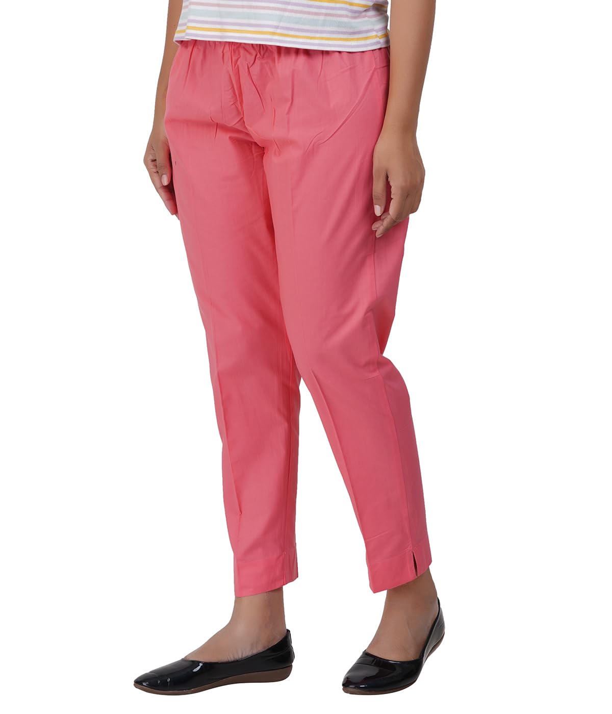 Cotton Kurthi Pant for Women, Slim Fit Ankle Length Trousers with Elasticated Waist and Side Slit, Ideal for Office wear, Casual outings, Festive Events-image-27