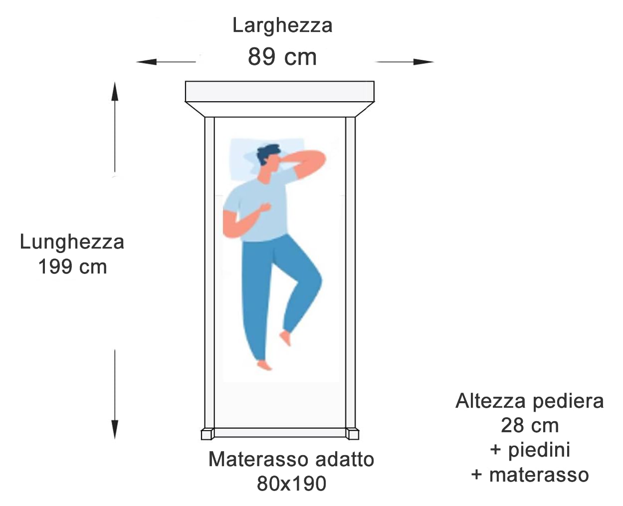 Letto Singolo Salvaspazio Con Contenitore - Misura 80x190 Cm, Sfoderabile Per Cameretta