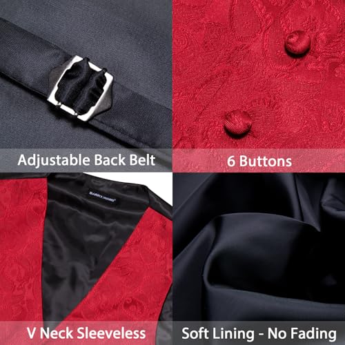 Image of Barry.Wang Men's Suit Vest Tie Bowtie Set Formal Silk Paisley Waistcoat Hanky Cufflinks Lapel Pin Set Wedding Party 7PCS