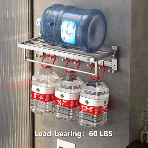 Image of Towel Holder in Bathroom Towel Hanger for Wall Bathroom Towel Rack with Towel Bar and Hooks 60cm Foldable Towel Rod Wall Mounted Lavatory Towel Stand Silver Finish