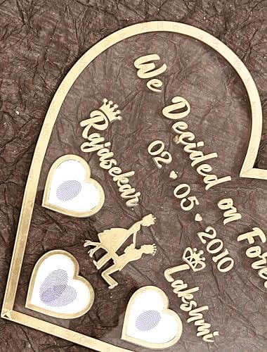 Image of New Print Creations Heart Shape Couple Thumb Gift (12 Inchx 12 Inch)|Wedding Thumb Print|Valentines Day Gift|Couple Gift|Finger Print Gift|Personalized Text|Golden Frame|Anniversary Gift Acrylic