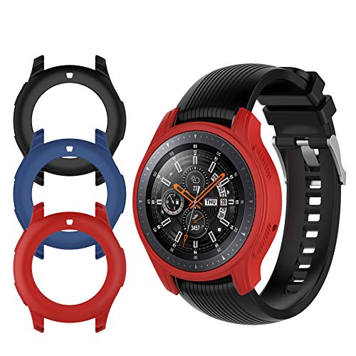 Case Fit Samsung Galaxy Watch (46mm) /Gear S3 Frontier Protector Case, 3Pcs Soft TPU Shock-Proof Protective Bumper Sleeve Cover Case for Galaxy Watch (46mm) /Gear S3 Frontier (Black Red Blue)