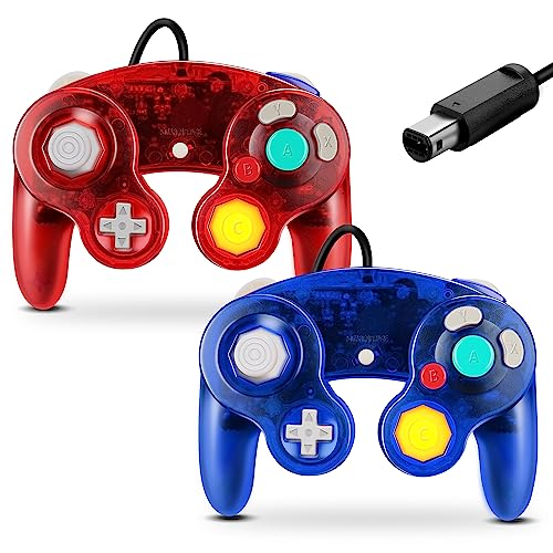 Image of FIOTOK Gamecube Controller, Classic Wired Controller for Wii Nintendo Gamecube (Clear Red & Clear Blue -2Pack)
