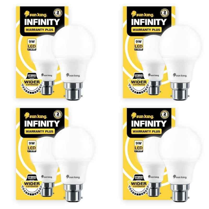 Sun King 9w B22d 6500k White Led Bulb Energy Lighting Home Lighting Bright Long-lasting Energy-saving Led For Lamps, Infinity Warranty Plus (Pack Of 4)