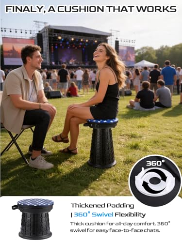 Image of 2026 Upgraded XXL Collapsible Stool with Cushion & Bag | 1000lbs Capacity, 21-in Taller & 13-in Wider Retractable Telescoping Stool for Adults, Oversized Camping, Fishing, Concert, Event, Stadium