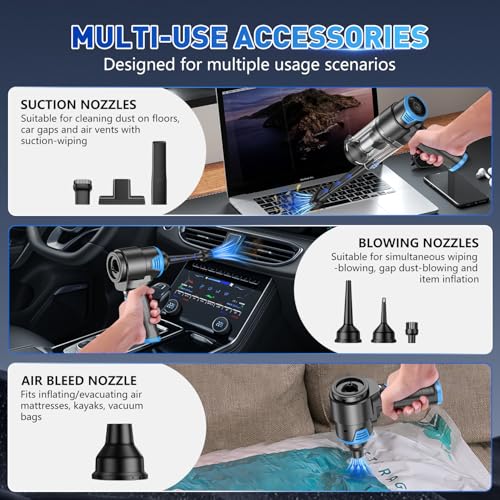 Image of KMM Handheld Car Vacuum Cleaner, 16000PA Air Duster & Vacuum Cleaner, 120W High Power Hand Held Vacuum Cordless, Portable Vacuum Rechargeable with Multi-Nozzles & LED Light for Car, Home, Pet, Office
