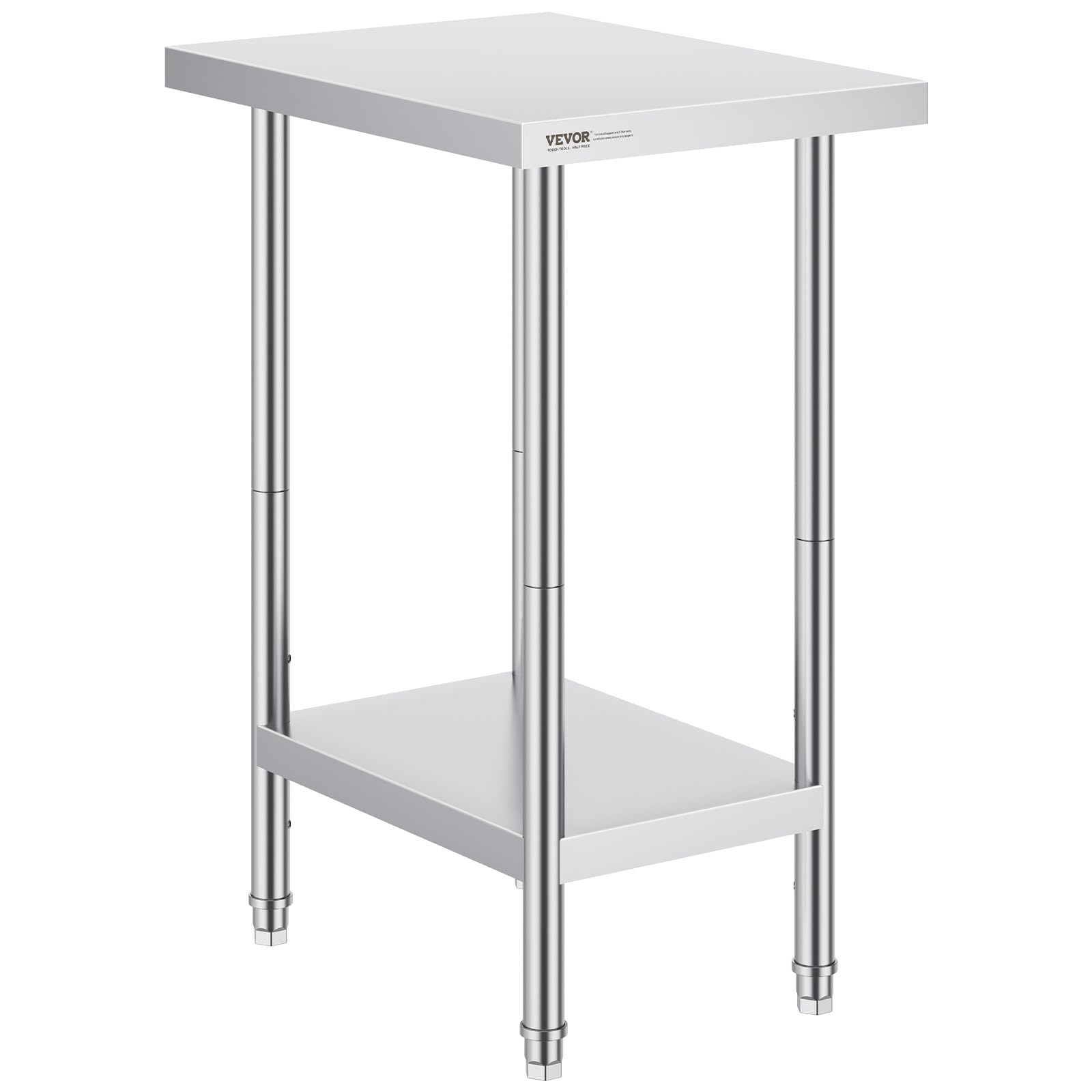 VEVOR Stainless Steel Prep Table, 24 x 18 x 34 Inch, 640 lbs Load Capacity, Heavy Duty Metal Worktable with 3 Adjustable Height Levels, Commercial Workstation for Kitchen Garage Restaurant Backyard