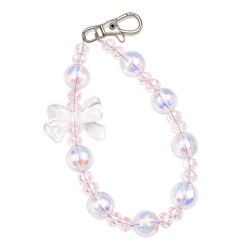 Bow Phone Charm with Beaded Lobster Clasp | Pink Bow Charm,iridescent breads,Crystal Beads,Handmade, light weight phone strap, stylish mobile charm-image-47