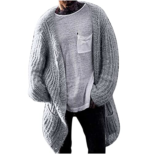 Long Cardigan Sweaters for Men Plus Size Cable Knit Sweater Casual Knit Cardigan Fall Winter Sweaters with Pockets