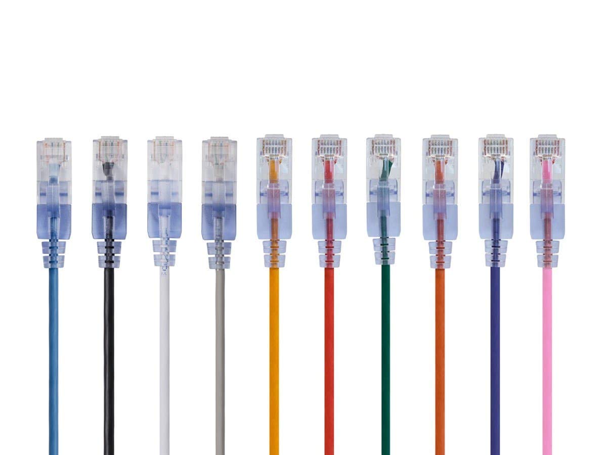 Monoprice SlimRun Lot de 10 câbles de raccordement Ethernet Cat6A - Câble réseau Internet - RJ45 (toron) UTP - Fil de cuivre Nu Pur - 30 AWG, 0,6 m