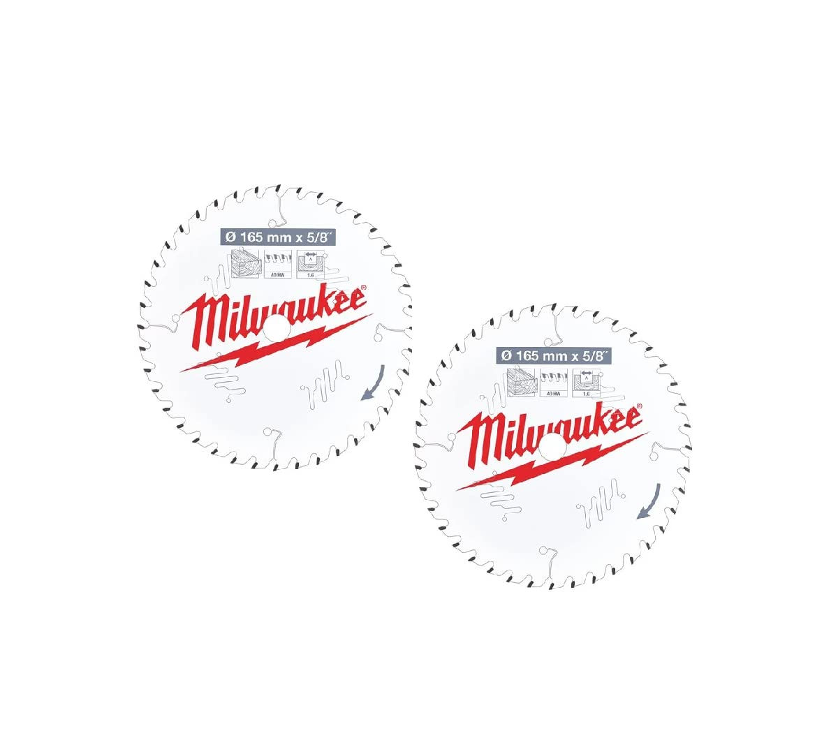 Milwaukee 2 Piece 165mm Circular Saw Blade Set 165mm Assorted Teeth 30mm, Silver