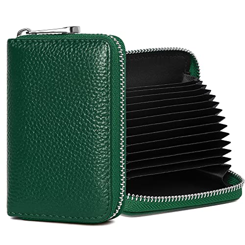 FEITH&FELLY Genuine Leather Credit Card Holder RFID Small Zipper Card Case Wallet for Women & Men